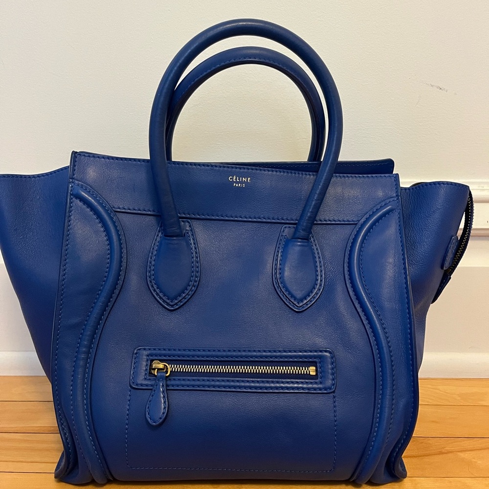 CELINE Blue Smooth Leather Mini Luggage Tote Bag